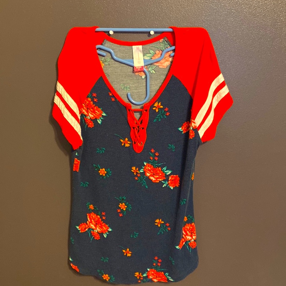No Boundaries Navy blue with Red flowers Shirt
